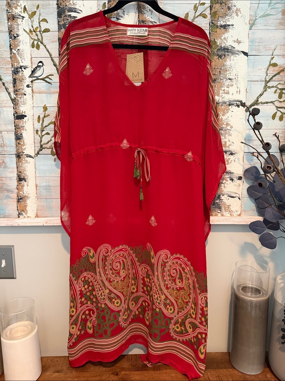 Matr Boheme Red Paisley Kaftan Coverup NWT